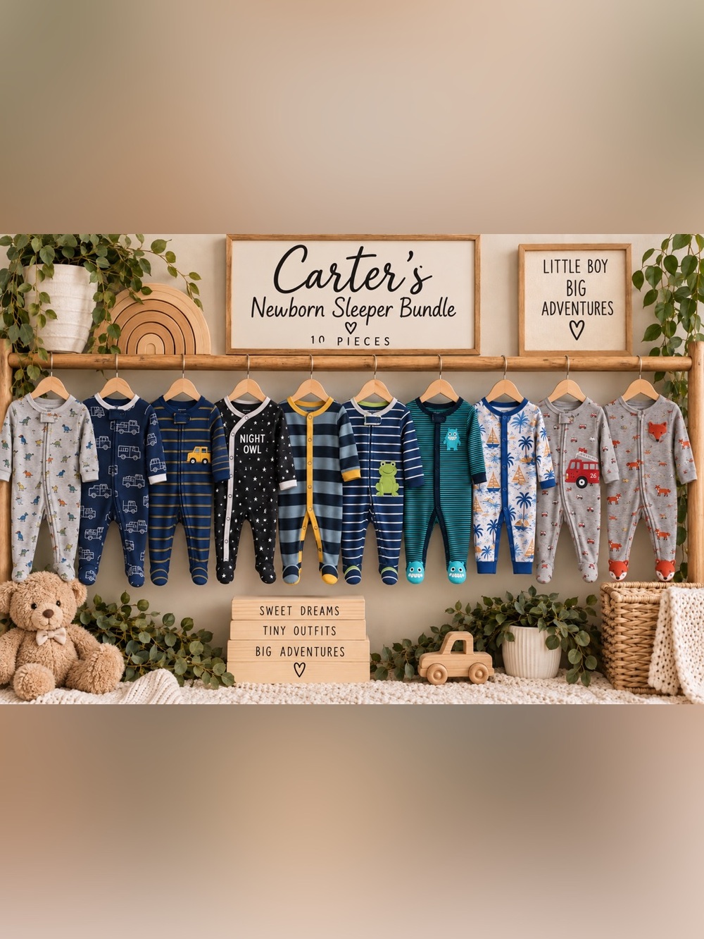 Carter’s Baby Boy Newborn Sleeper Bundle – 10 Piece Pajama Lot